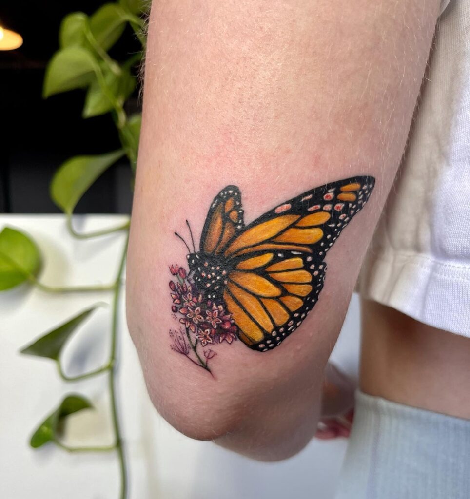 Monarch Butterfly Tattoo with Milkweed Tattoo Design