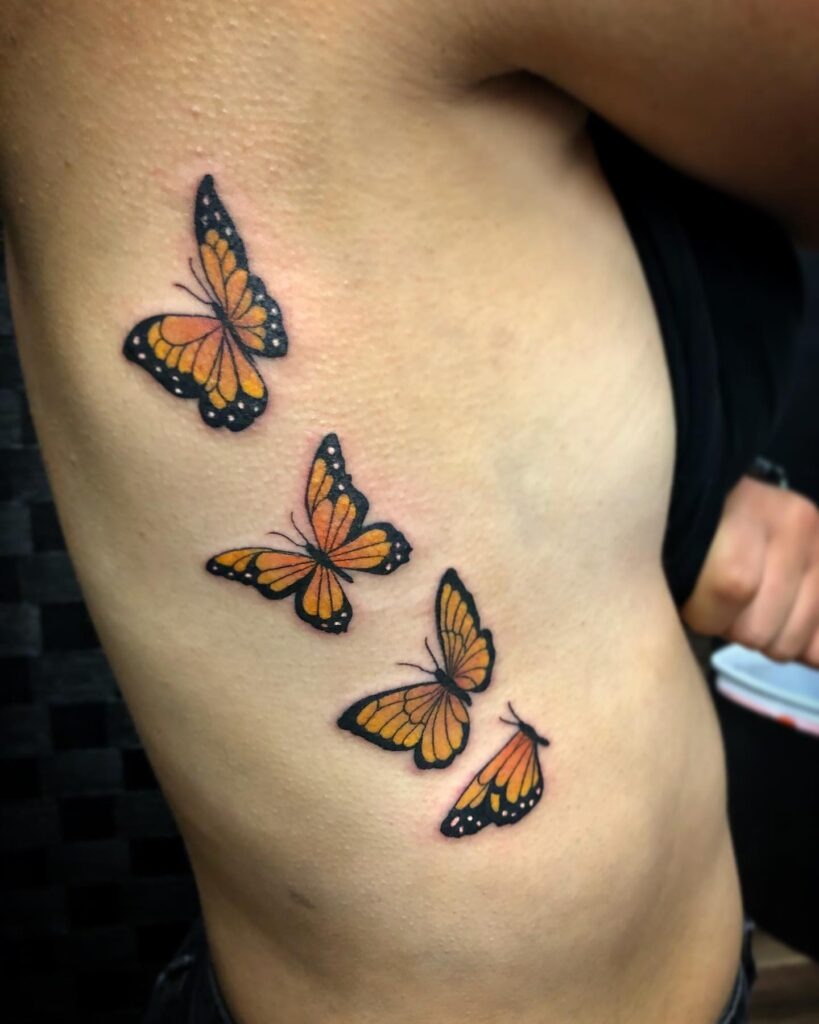 Three Monarch Butterflies Rib Tattoo Tattoo Design