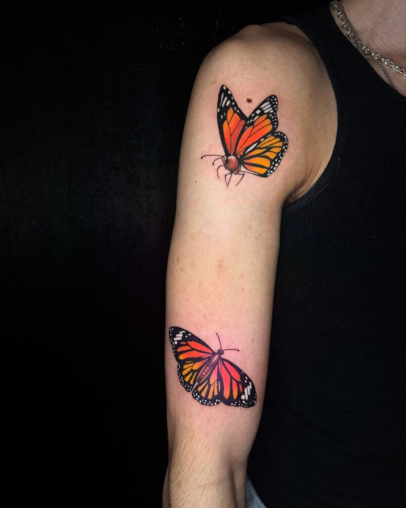 Two Monarch Butterfly Tattoos on Arm Tattoo Design