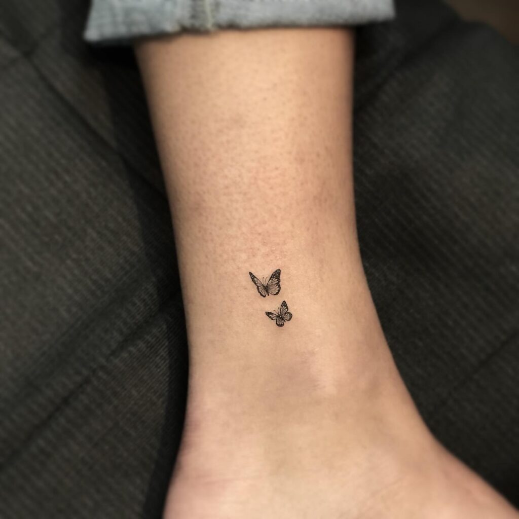Two Small Monarch Butterfly Tattoos on Ankle Tattoo Design