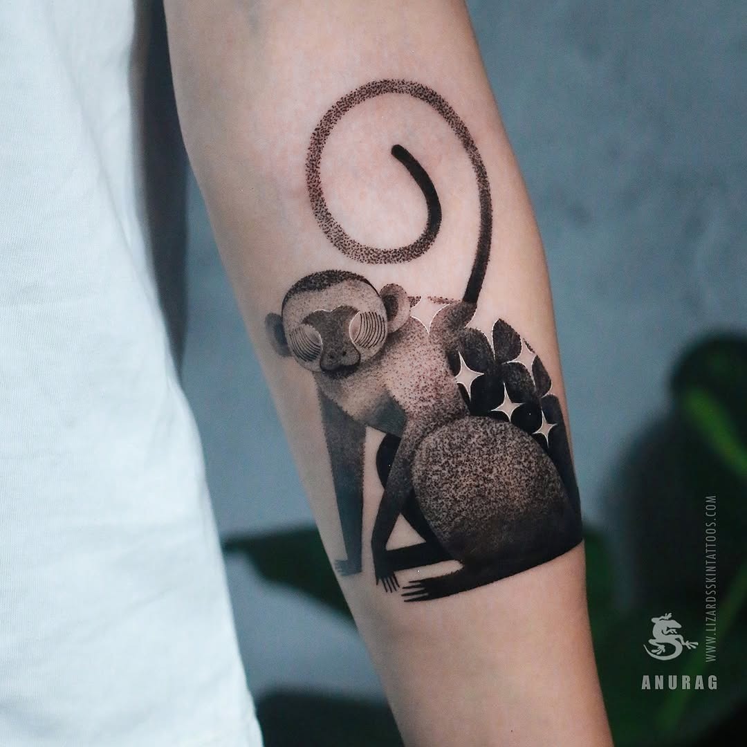 Artistic Monkey Tattoo with Unique Style Tattoo Design