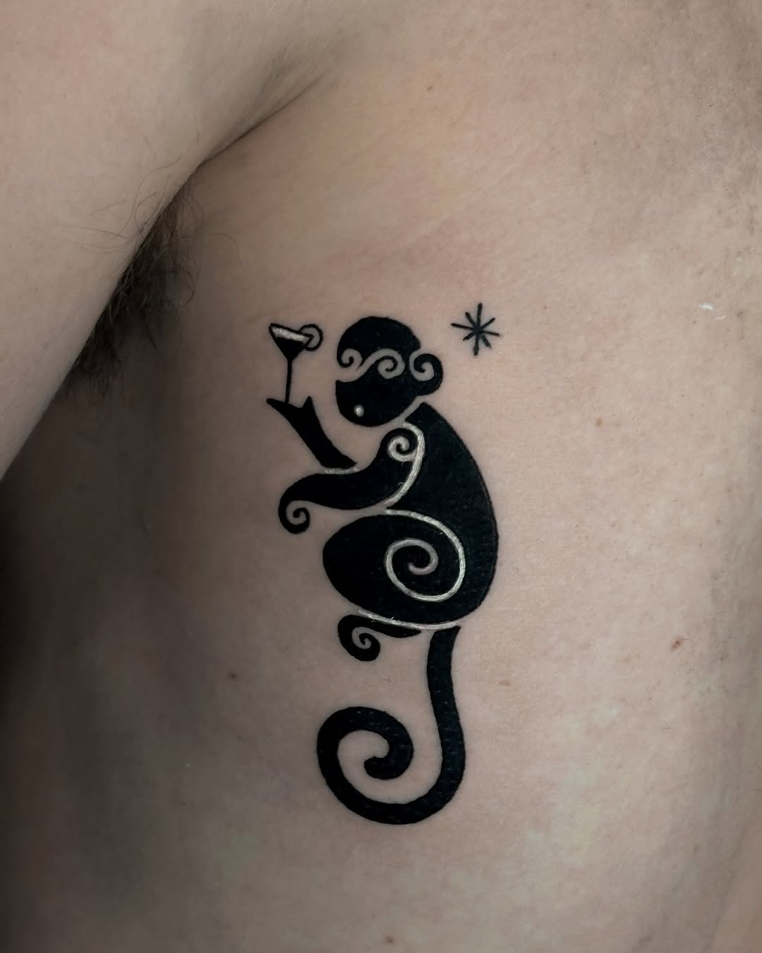 Stylish monkey tattoo with a drink in hand Tattoo Design