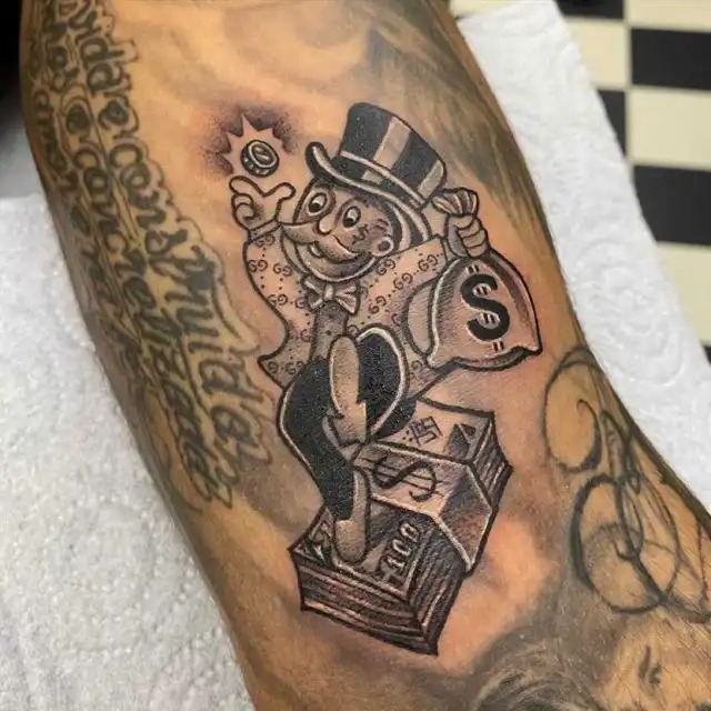 Classic Money Bag Monopoly Man Tattoo Design