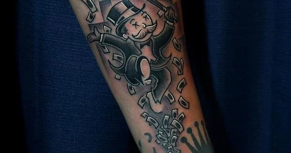 Flying Money and Monopoly Man Tattoo Design