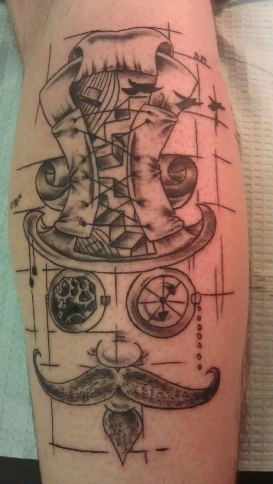 Minimalist Monopoly Hat and Mustache Tattoo Design
