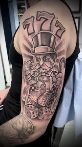 Minimalist Monopoly Man with Flower Tattoo Design