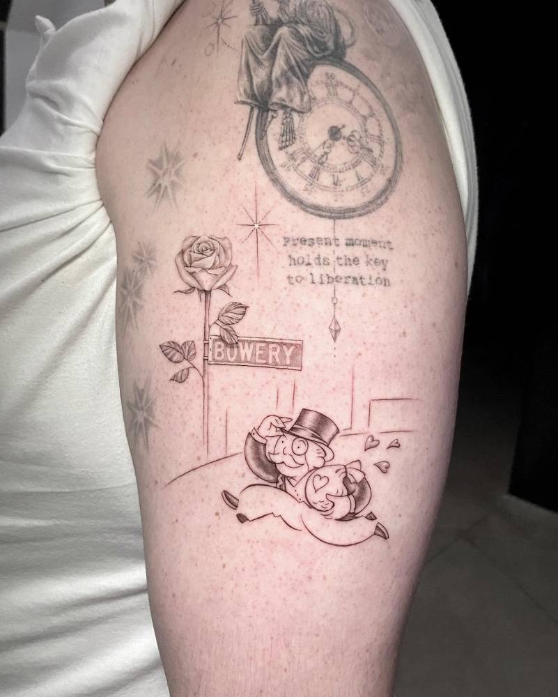 Running Monopoly Man Arm Design Tattoo Design