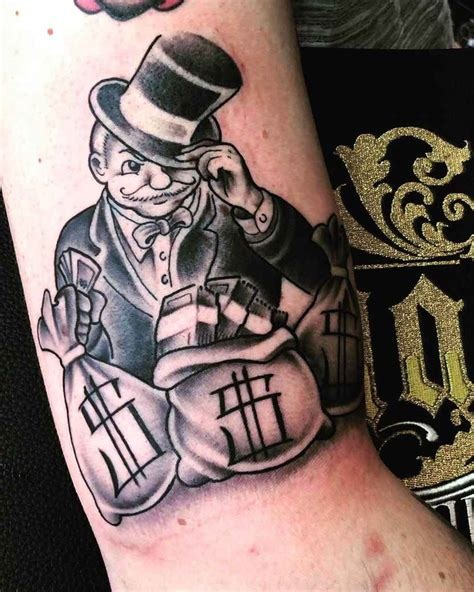 Vibrant Money Bag Monopoly Man Tattoo Design