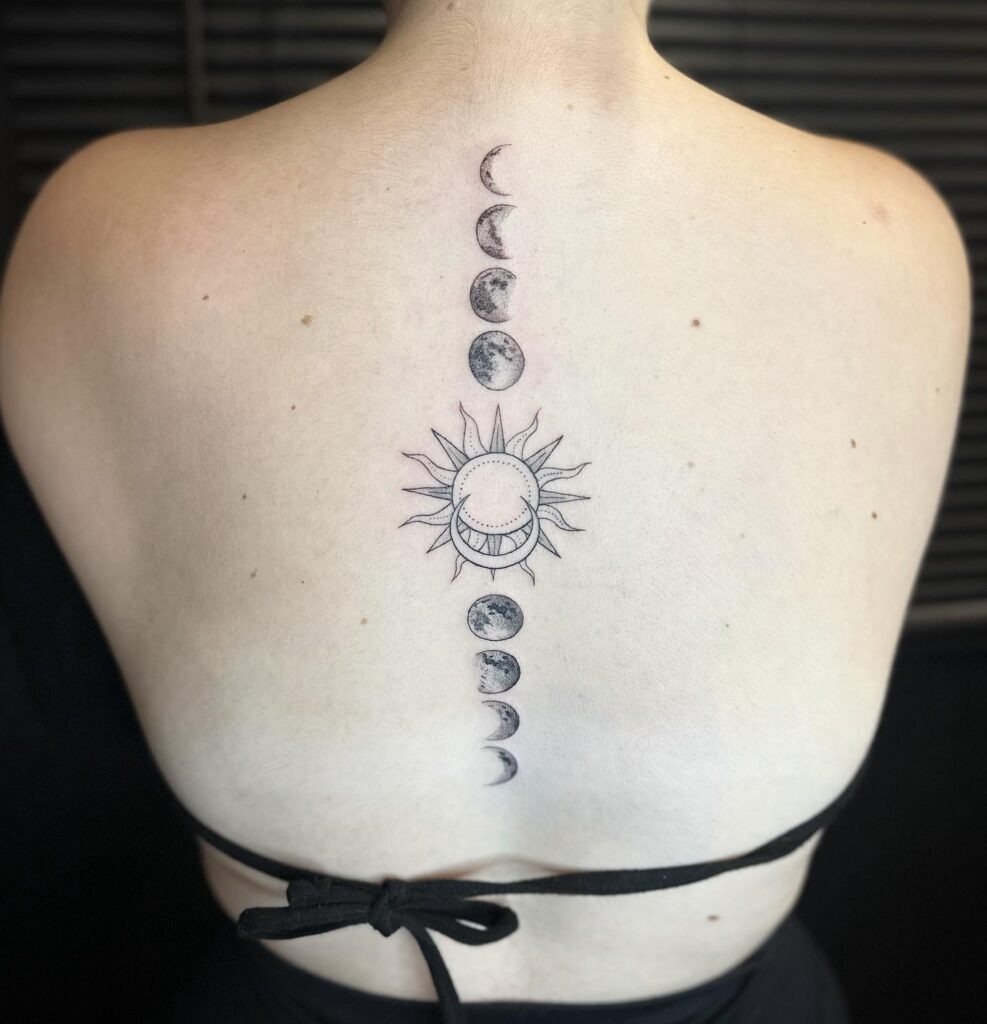 Back Sun and Moon Phases Tattoo Tattoo Design