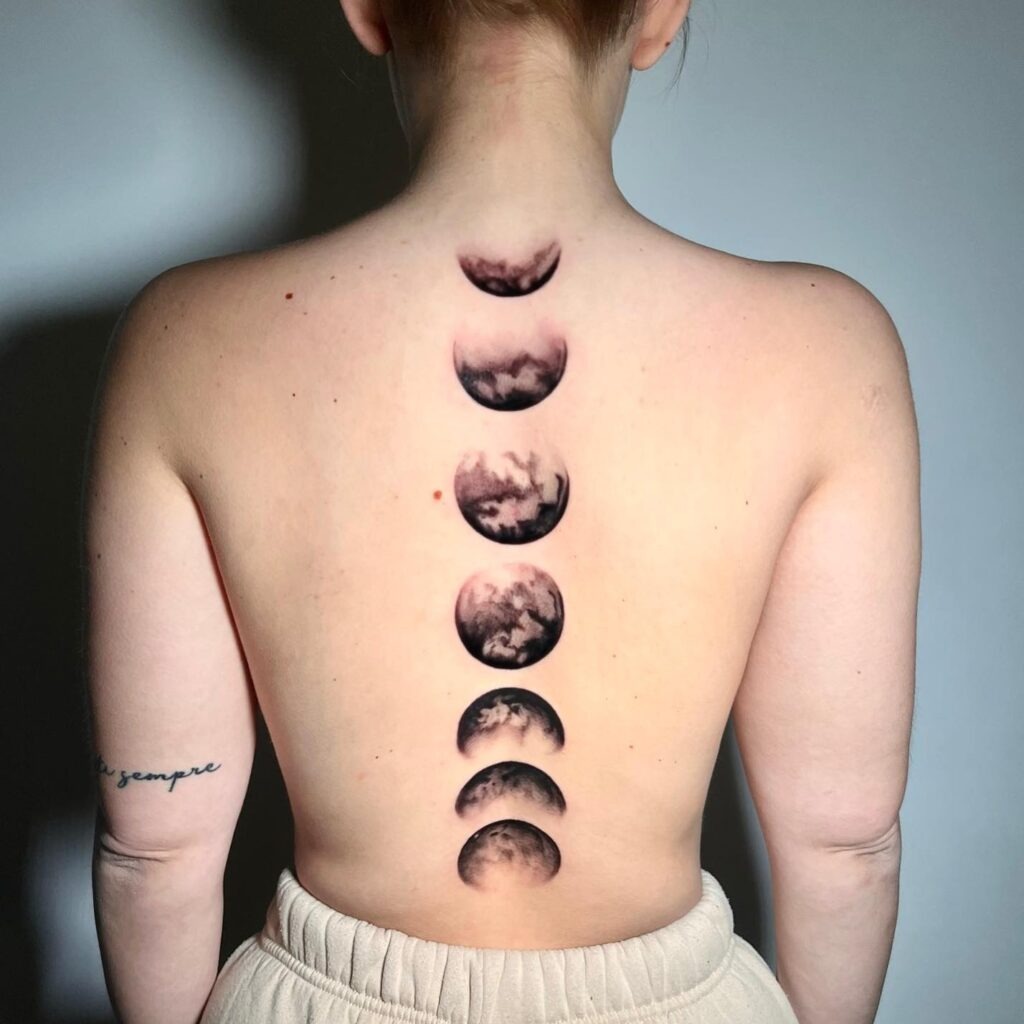 Bold Full-Back Moon Phases Tattoo Tattoo Design