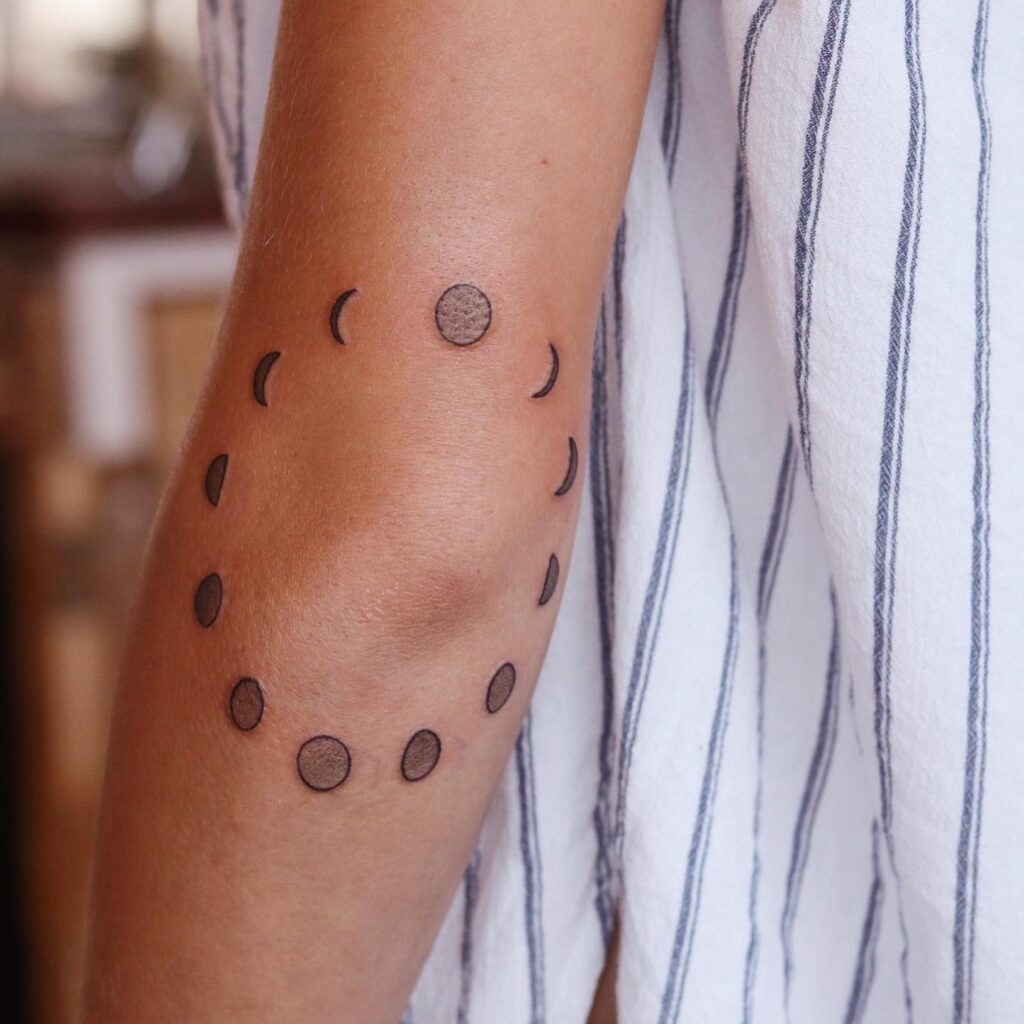 Circular Moon Phases Elbow Tattoo Tattoo Design