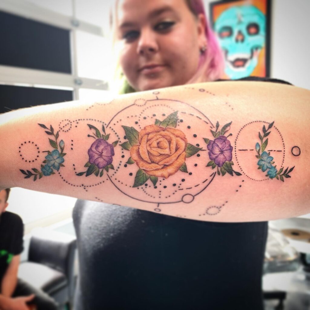 Colorful Floral Moon Phases Tattoo Tattoo Design