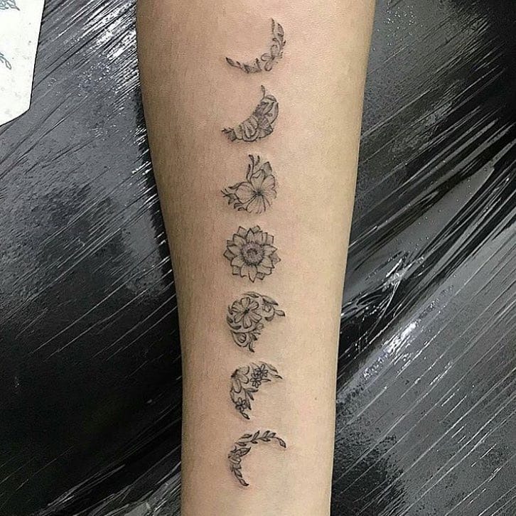 Floral Moon Phases Tattoo Tattoo Design