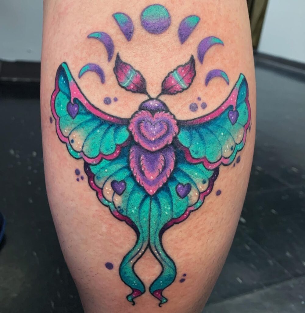Lunar Moth with Moon Phases Tattoo Tattoo Design