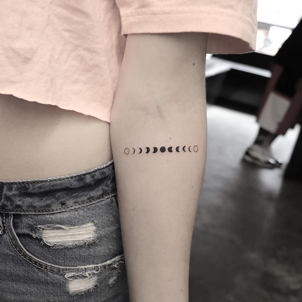 Minimal Horizontal Moon Phases Tattoo Tattoo Design