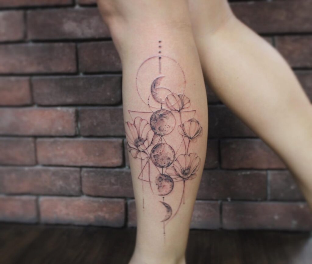 Moon Phases with Poppy Tattoo Tattoo Design