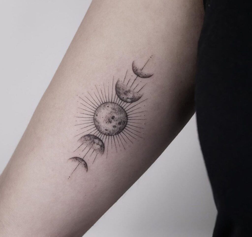 Radiant Sun and Moon Phases Tattoo Tattoo Design