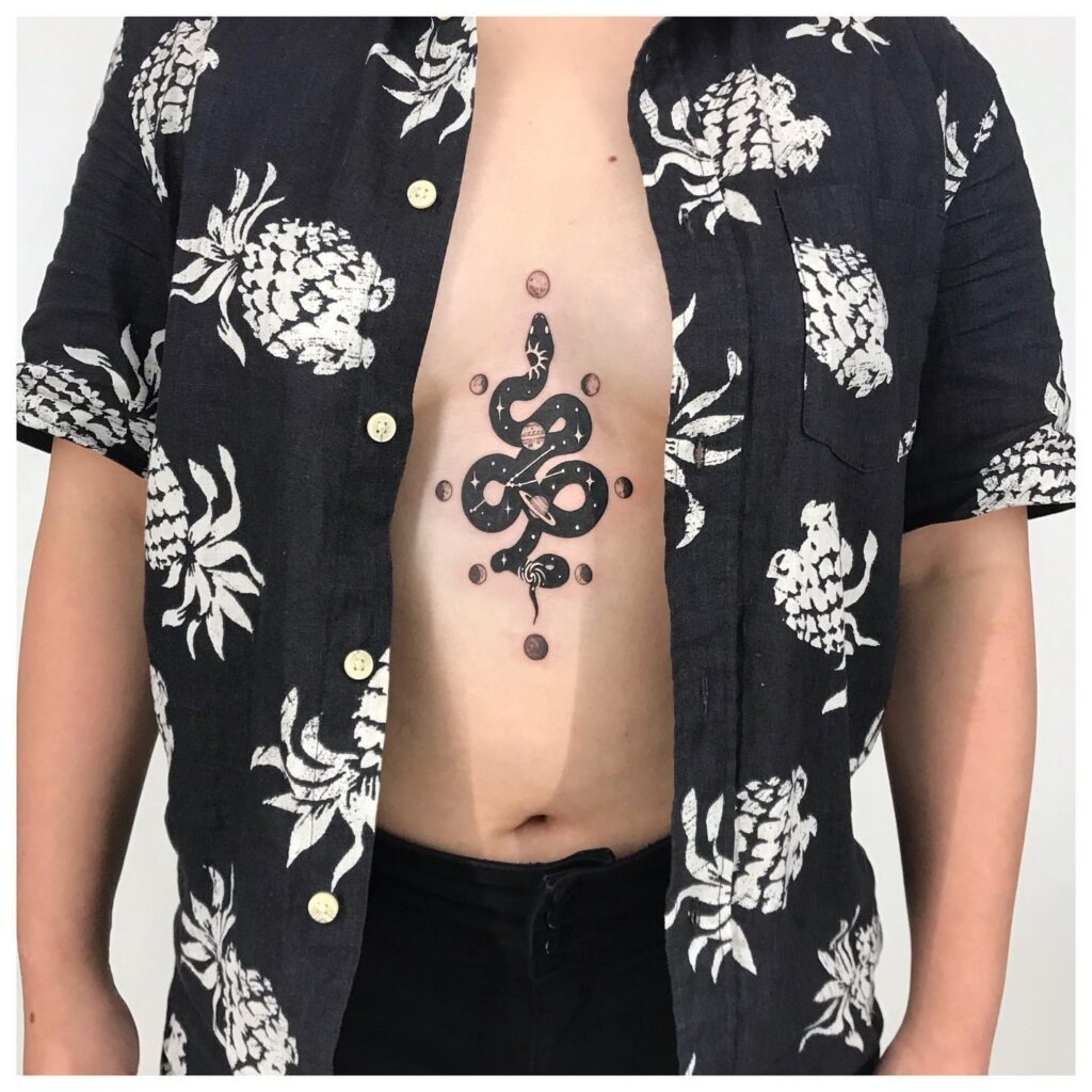 Snake and Moon Phases Chest Tattoo Tattoo Design