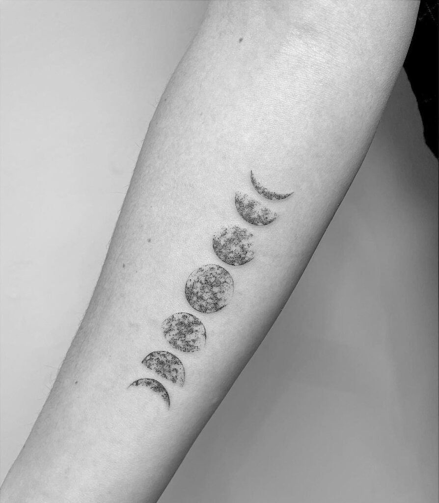 Textured Moon Phases Forearm Tattoo Tattoo Design