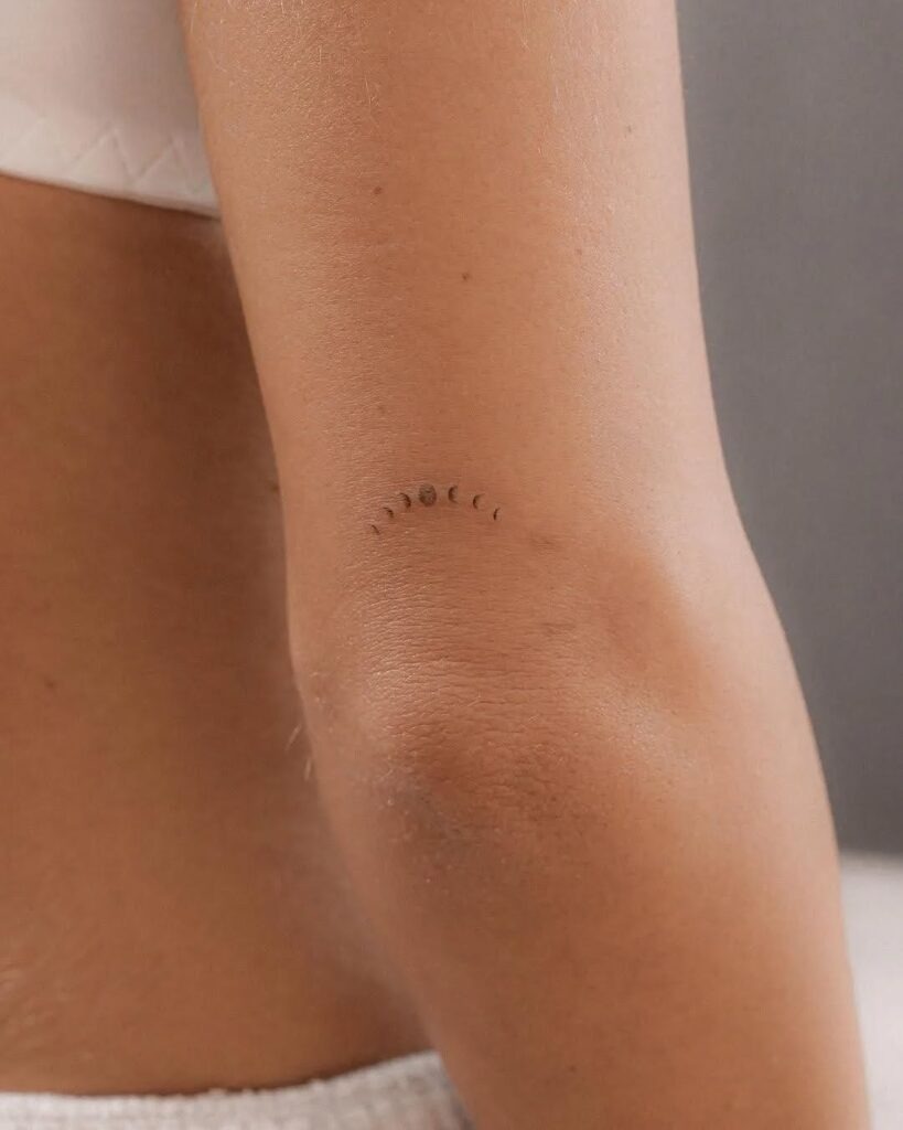 Tiny Crescent Moon Phases Elbow Tattoo Tattoo Design