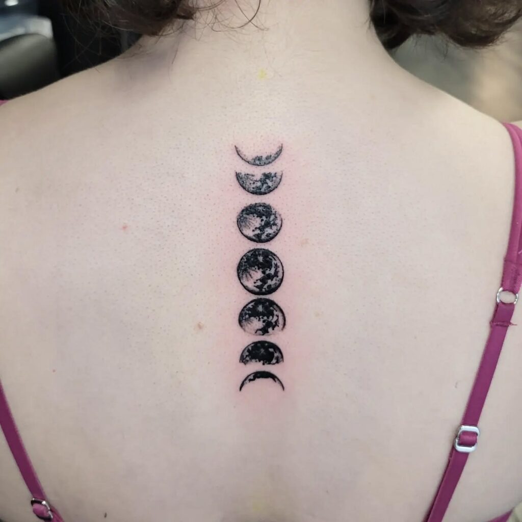 Vertical Moon Phases Spine Tattoo Tattoo Design