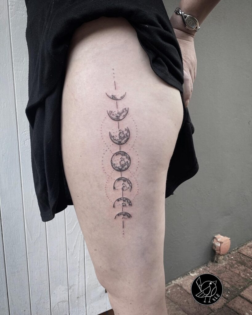 Vertical Thigh Moon Phases Tattoo Tattoo Design
