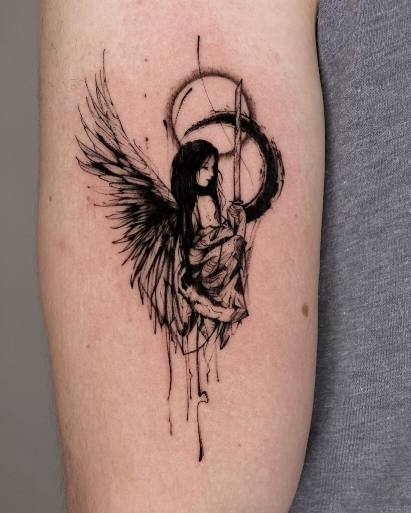Angel on the Crescent Moon Tattoo Tattoo Design