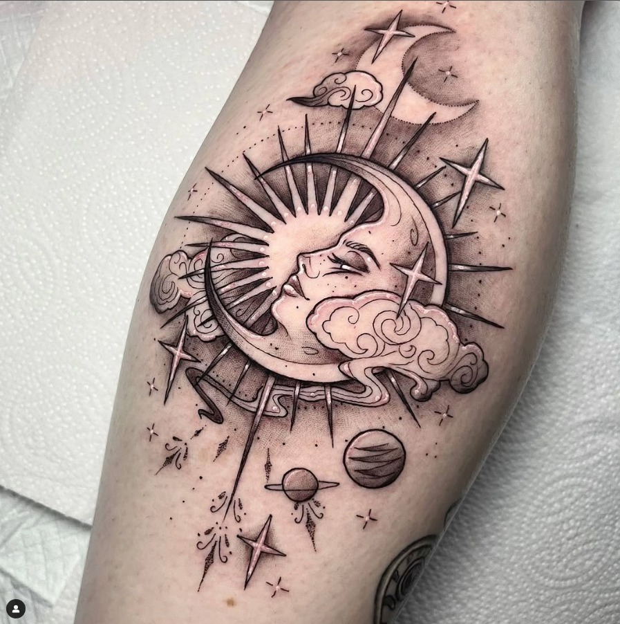 Celestial Moon and Sun Tattoo Tattoo Design