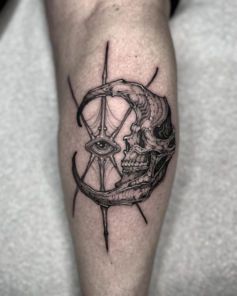Crescent Moon and Skull Tattoo Tattoo Design