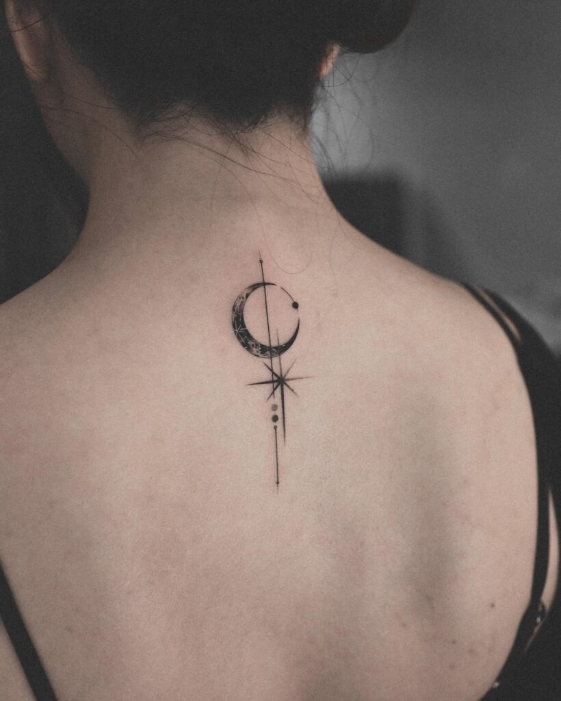 Crescent Moon and Star Back Tattoo Tattoo Design