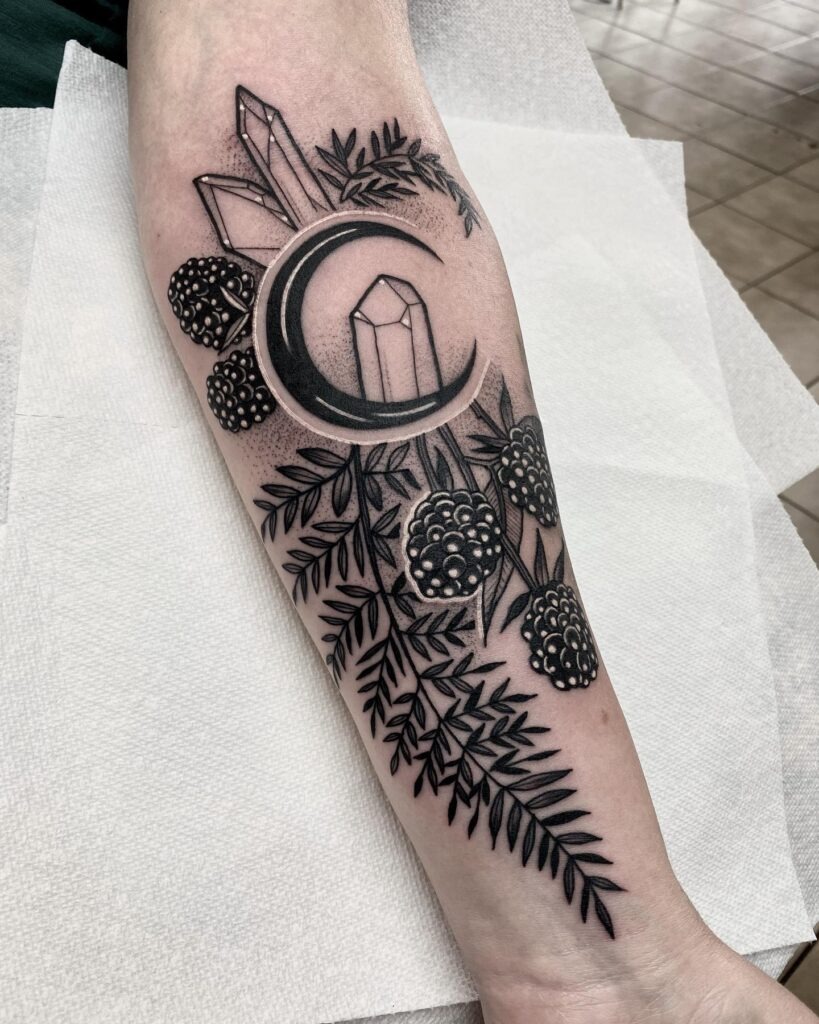 Crystal Moon and Blackberry Tattoo Tattoo Design