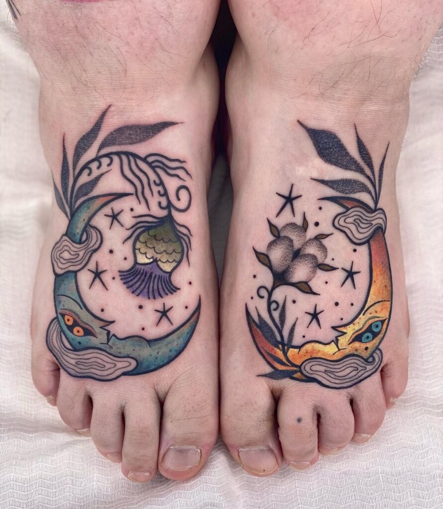 Dual Crescent Moon Foot Tattoos Tattoo Design