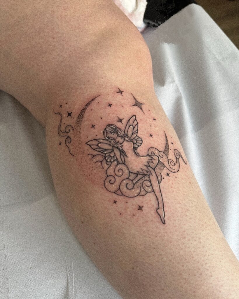 Fairy and Crescent Moon Tattoo Tattoo Design