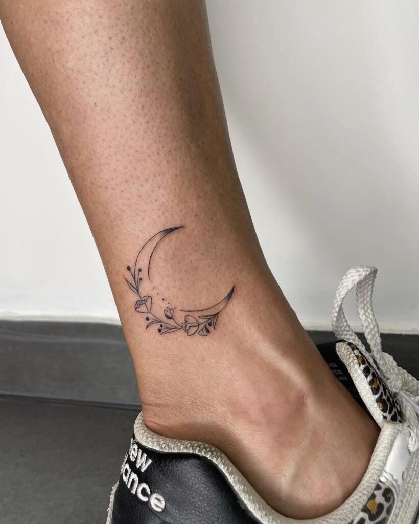 Floral Crescent Moon Ankle Tattoo Tattoo Design