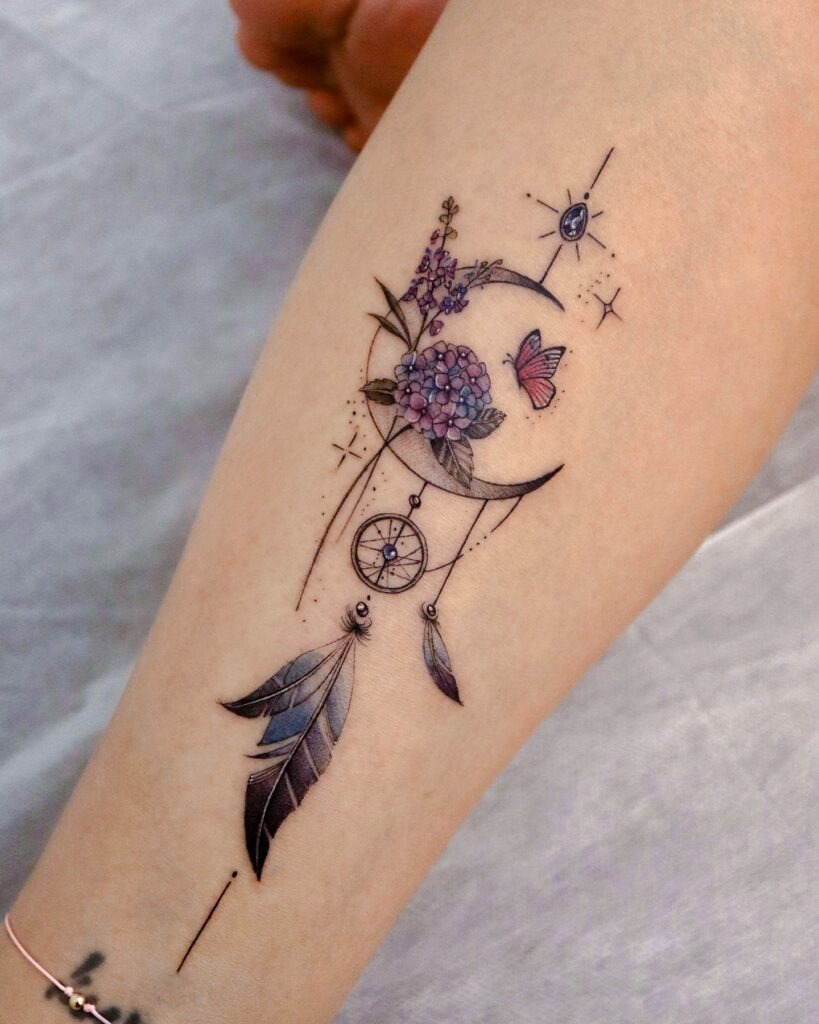 Floral Crescent Moon Dreamcatcher Tattoo Tattoo Design