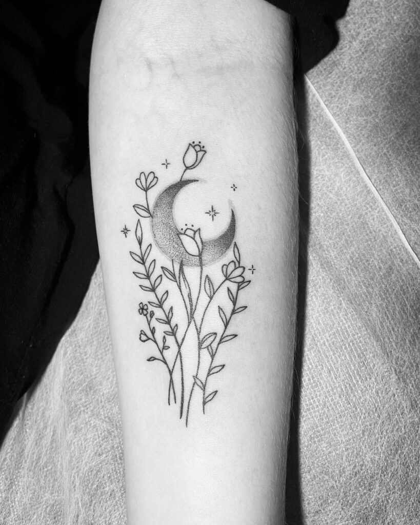 Floral Crescent Moon Tattoo Tattoo Design