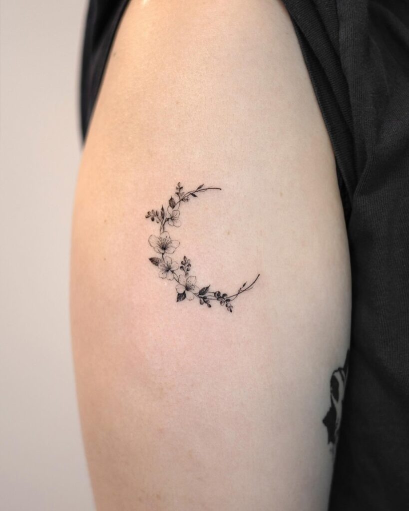 Floral Crescent Moon Tattoo Tattoo Design