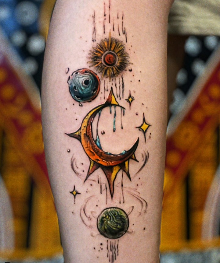 Galactic Crescent Moon Tattoo Tattoo Design