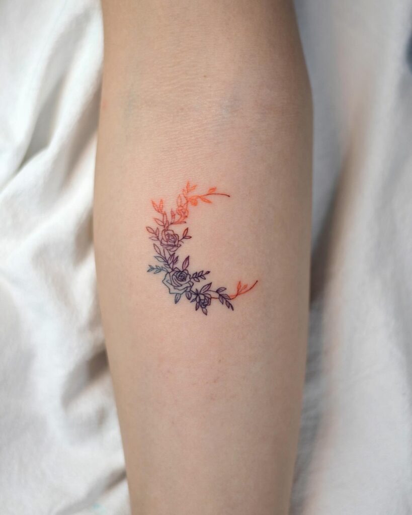 Gradient Floral Crescent Moon Tattoo Tattoo Design