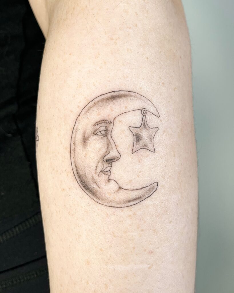 Moon and Hanging Star Tattoo Tattoo Design