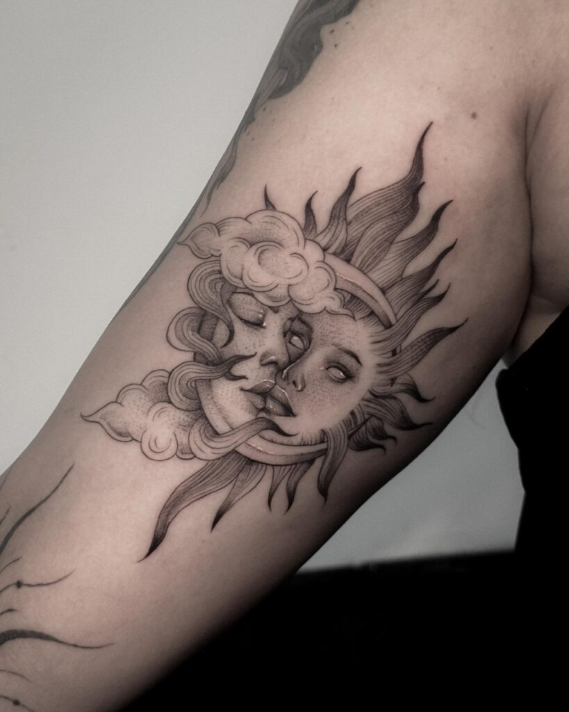Moon and Sun Face Tattoo Tattoo Design