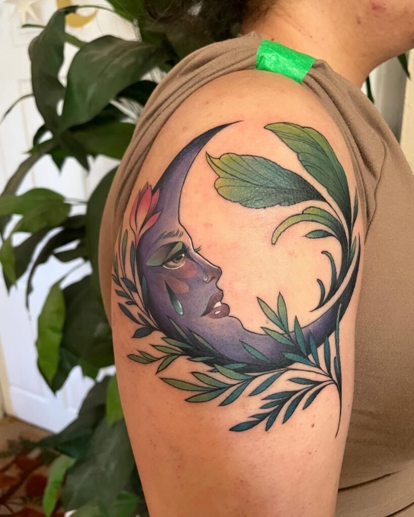 Nature-Inspired Crescent Moon Tattoo Tattoo Design