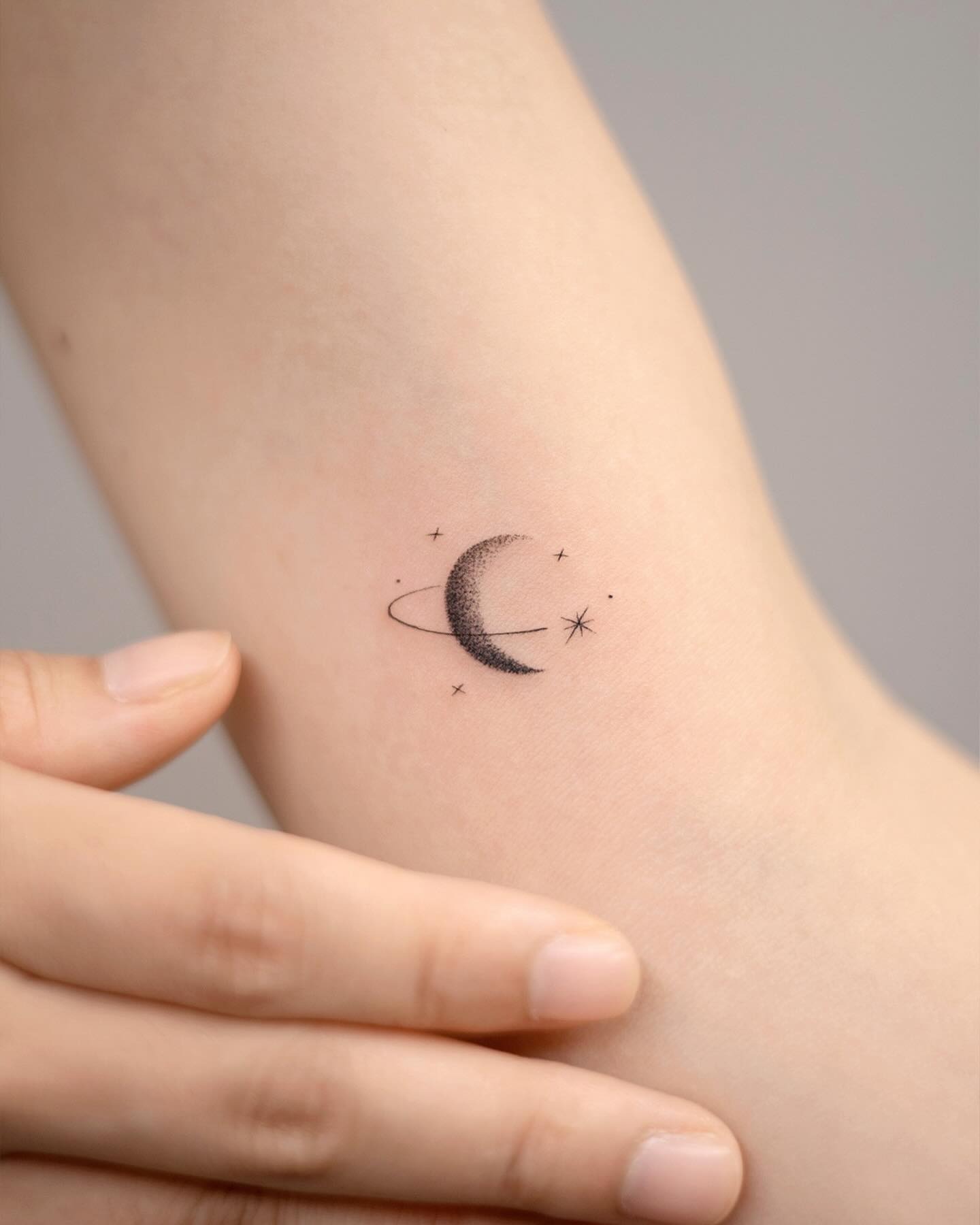 Orbiting Crescent Moon Tattoo Tattoo Design