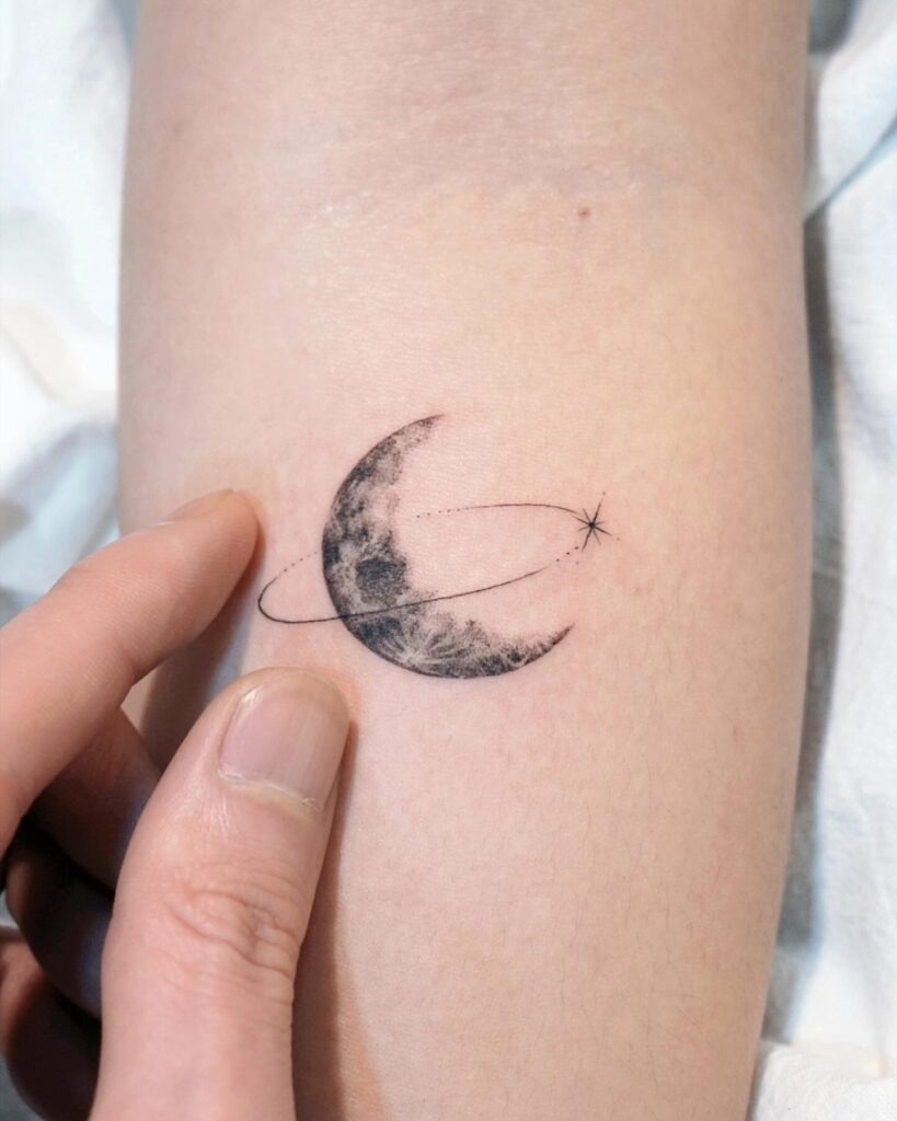 Orbiting Lunar Crescent Tattoo Tattoo Design