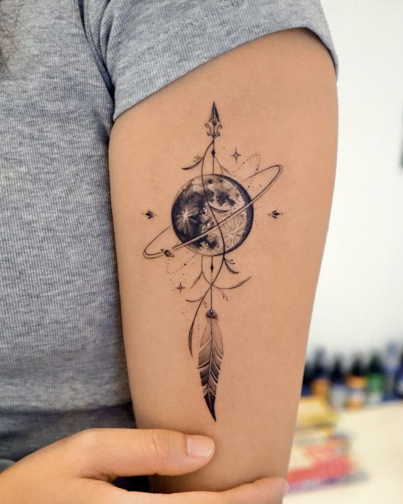 Ornamental Moon and Arrow Tattoo Tattoo Design
