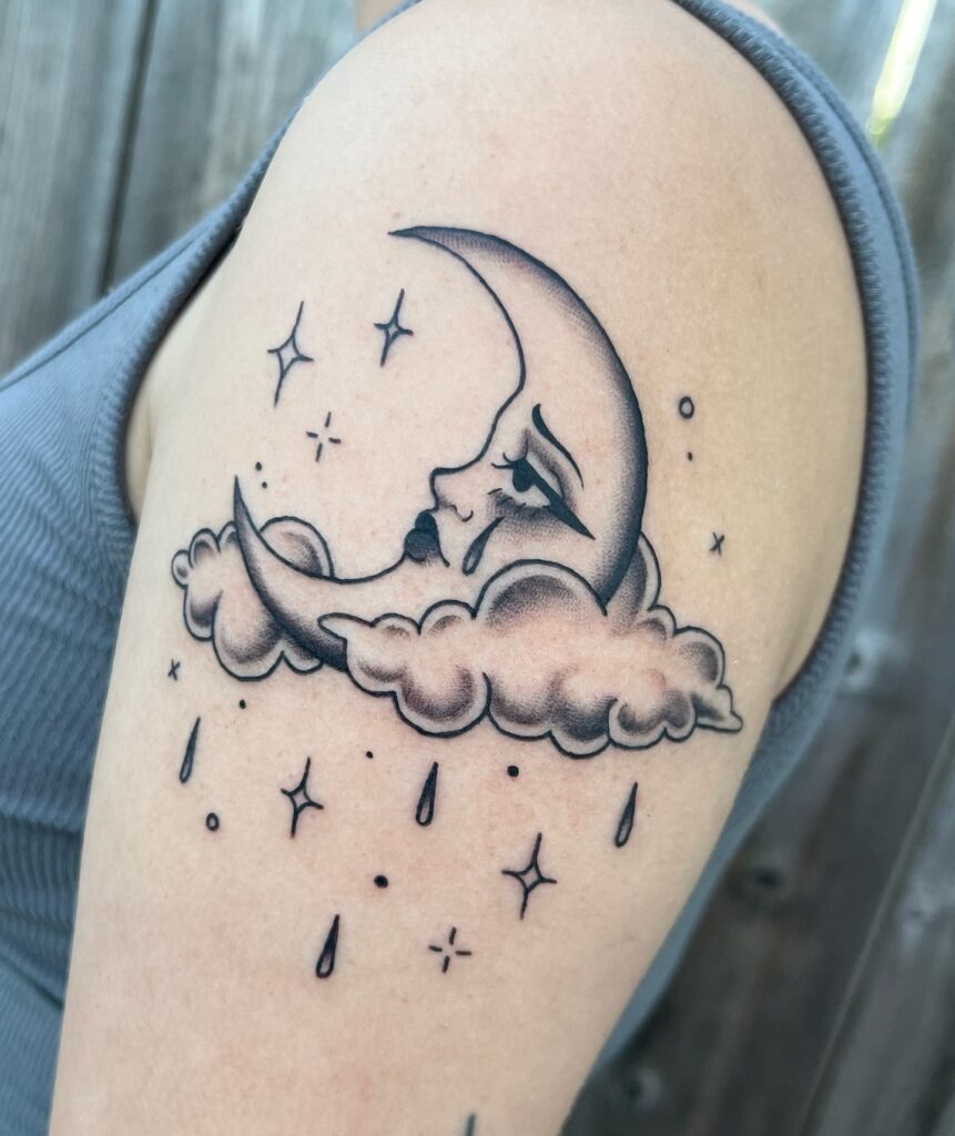 Sad Moon in the Clouds Tattoo Tattoo Design