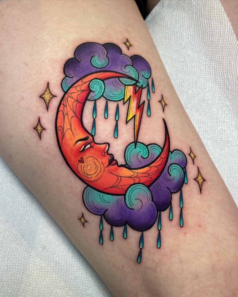 Stormy Crescent Moon Tattoo Tattoo Design