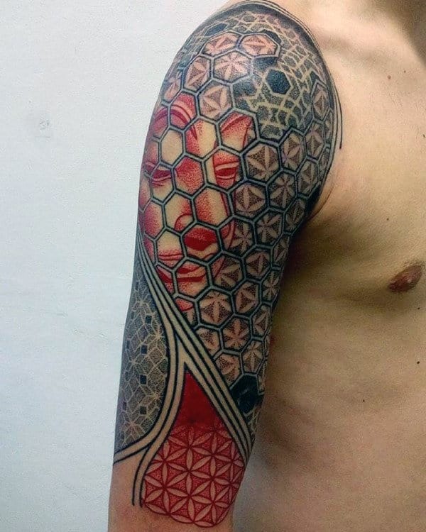 Black and Red Arm Sleeve Mosaic Tattoo Tattoo Design