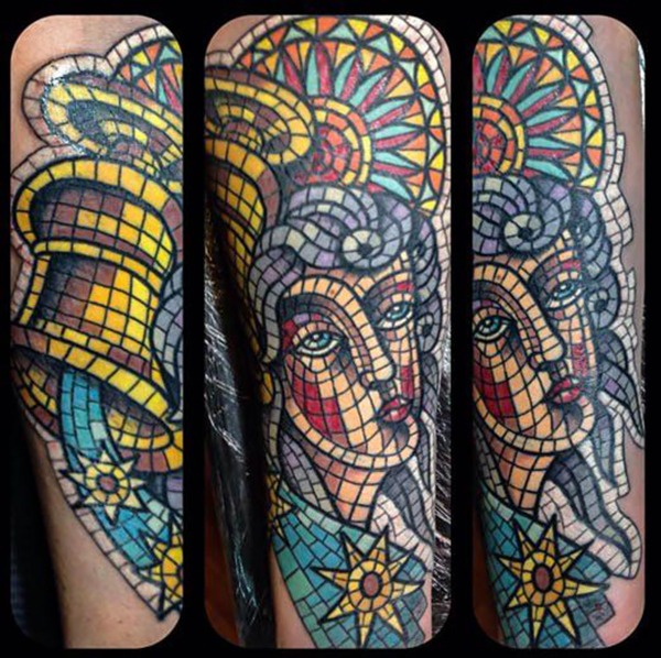 Black and Red Flying Mosaic Bird Tattoo Tattoo Design