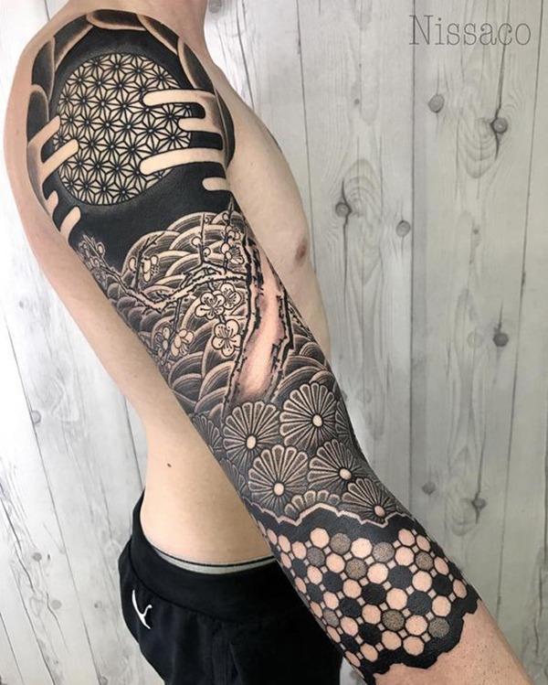 Black and White Sunburst Mandala Shoulder Tattoo Mosaic Tattoo Design Tattoo Design